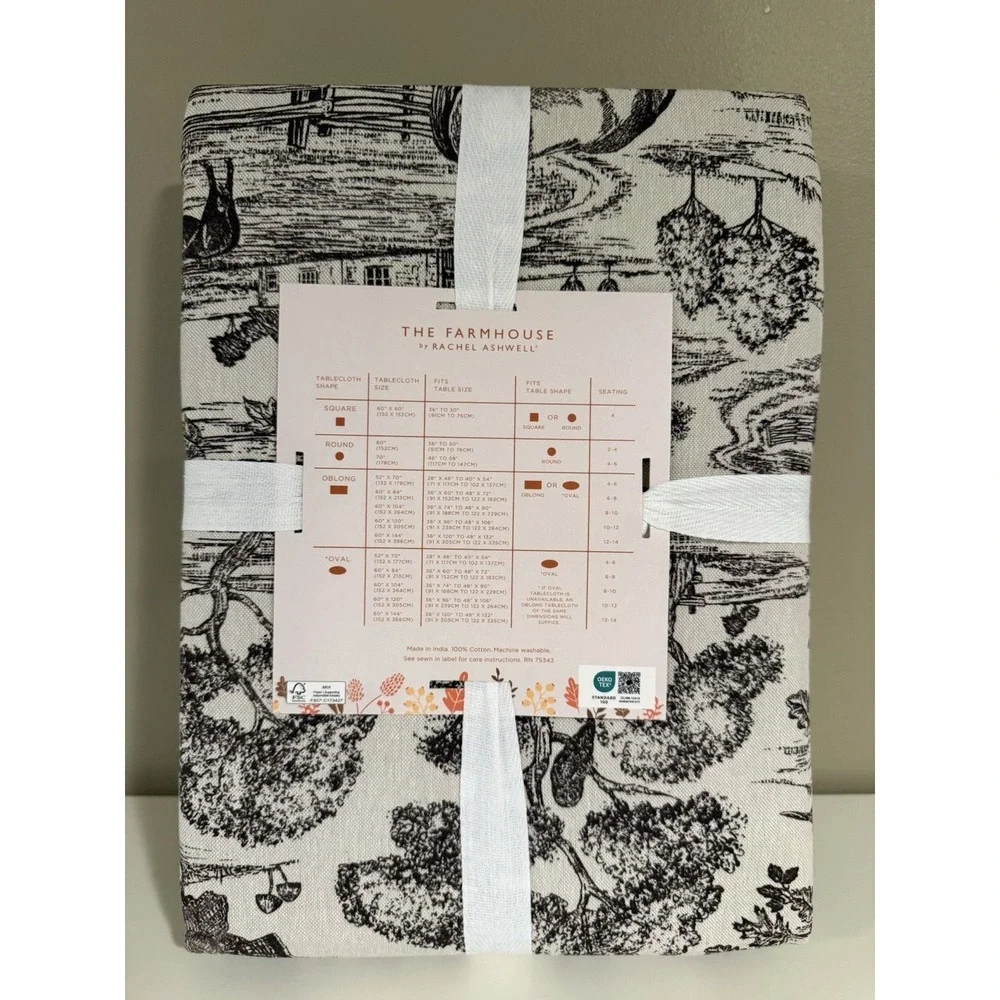 RACHEL ASHWELL THE FARMHOUSE TABLECLOTH Harvest Toile 60 X 120 100% COTTON